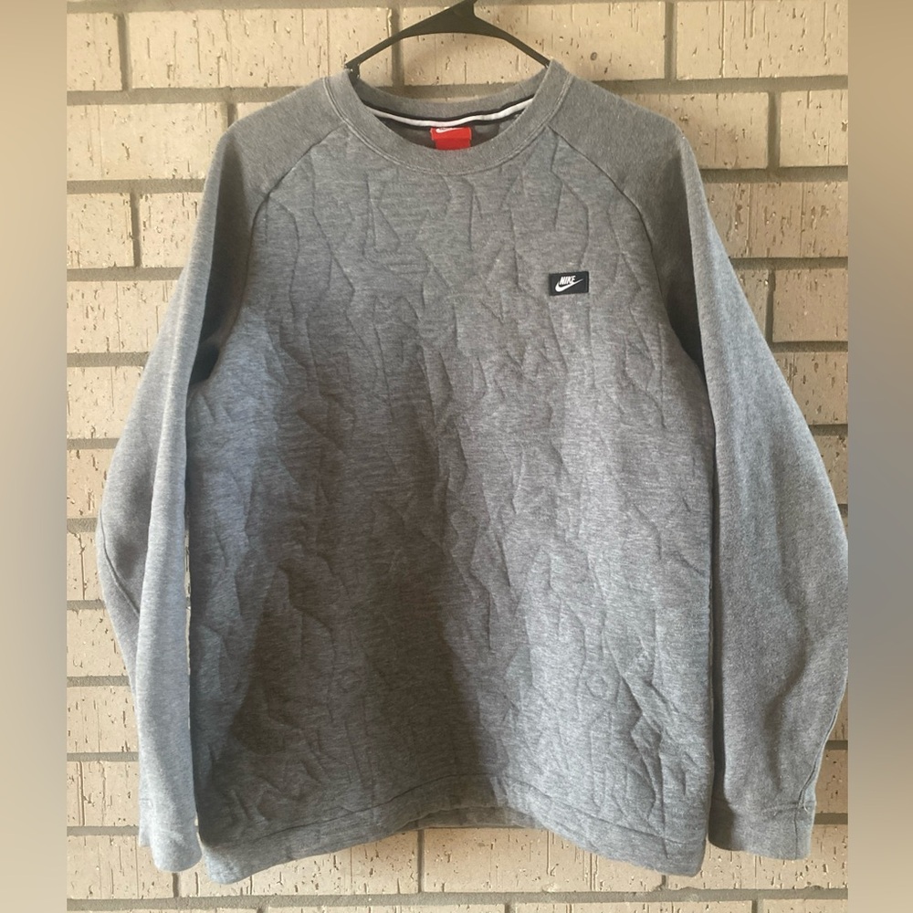 Womens NIKE Sportswear Heather Gray Quilted Long Sleeve Sweater SIze Medium
